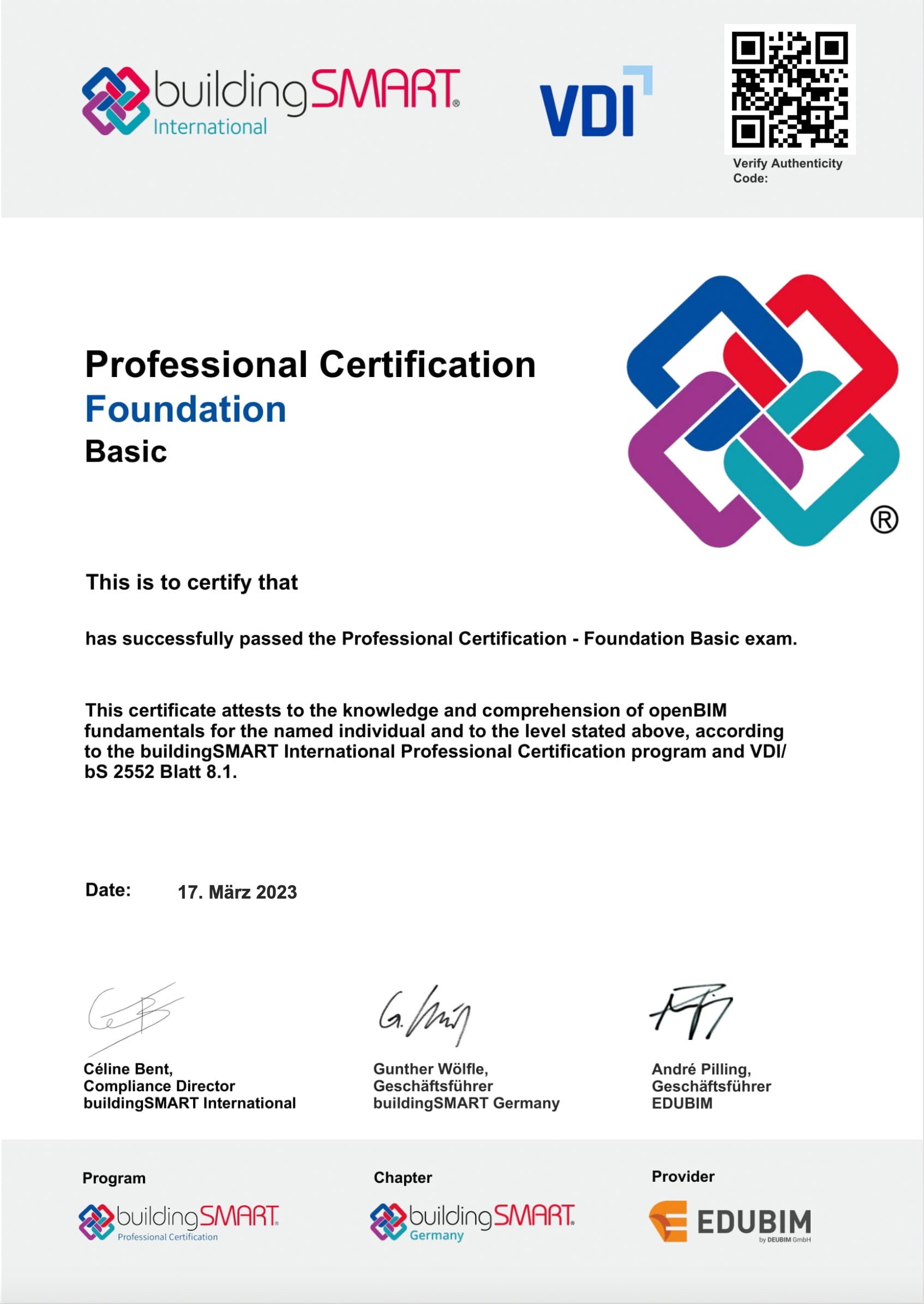 ☆ BIM Professional Certification Foundation & Zertifikat